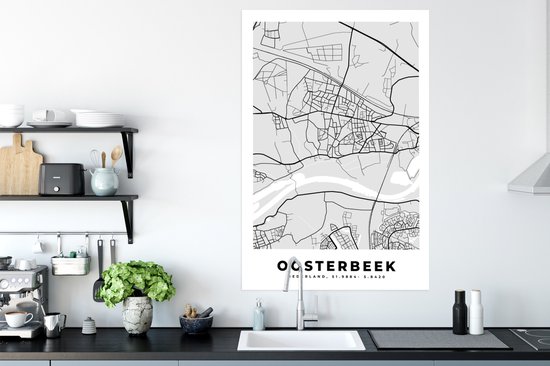 Affiche Oosterbeek - Zwart Wit - Plan de la ville - Carte - Pays- Nederland - Carte - 80x120 cm