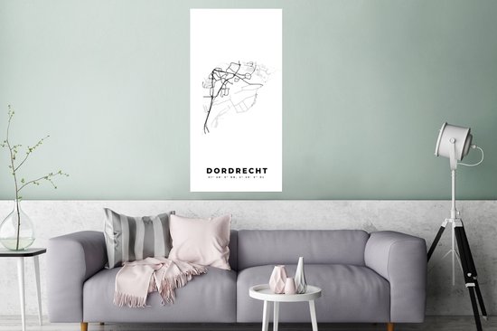 Affiche Pays- Nederland – Dordrecht – Plan de la Ville – Carte – Zwart Wit – Carte - 60x120 cm