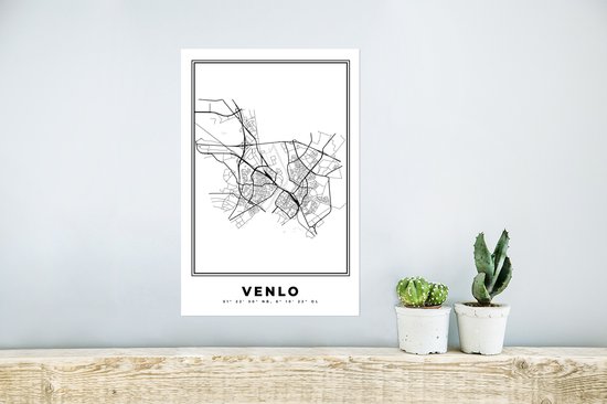 Poster Carte – Plan d'étage – Plan de ville – Venlo – Pays- Nederland – Zwart Wit - 20x30 cm