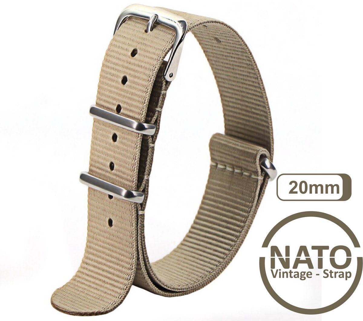 20mm Nato Strap Khaki - Vintage James Bond - Nato Strap collectie - Mannen - Horlogebanden - Kaki 20 mm bandbreedte voor oa. Seiko Rolex Omega Casio en Citizen