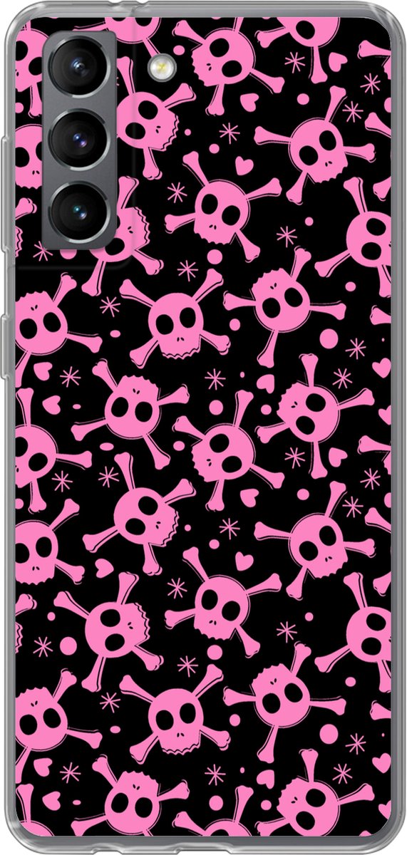 Telefoonhoesje Geschikt voor Samsung Galaxy S21 hoesje - Meisje - Piraten - Roze - Patronen - Girl - Kind - Kinderen - Siliconen Telefoonhoesje Telefoonhoesje