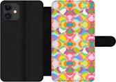 Bookcase Geschikt voor iPhone 12 Pro Max telefoonhoesje - Design - Abstract - Kleuren - Retro - Met vakjes - Wallet case met magneetsluiting