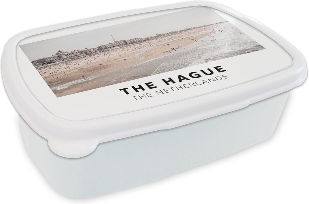 Broodtrommel Wit - Lunchbox - Brooddoos - Nederland - Den Haag - Strand - 18x12x6 cm - Volwassenen