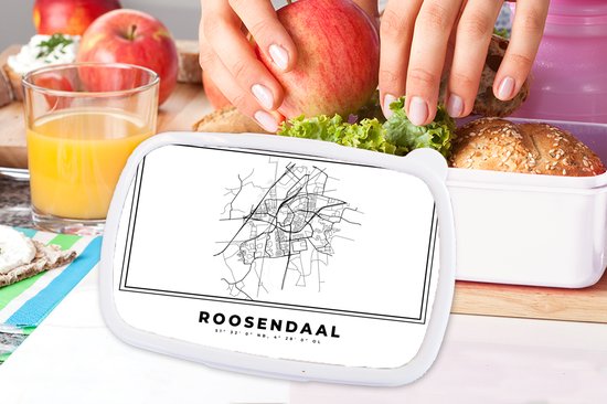 Bread drum Wit - Boîte à lunch - Boîte à pain - Carte - Roosendaal - Zwart Wit - Plan de la ville - Nederland - Carte - 18x12x6 cm - Adultes