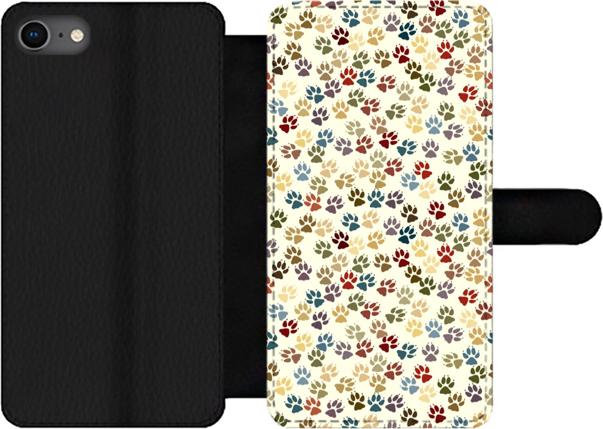 Telefoonhoesje Geschikt voor iPhone SE 2020 telefoonhoesje - Patronen - Hond - Poten - Jongens - Meisjes - Kinderen - Kindje - Met vakjes - Wallet case met magneetsluiting