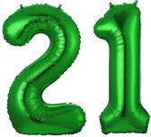 Folie Ballon Cijfer 21 Jaar Groen Verjaardag Versiering Cijfer ballonnen Feest versiering Met Rietje - 36Cm
