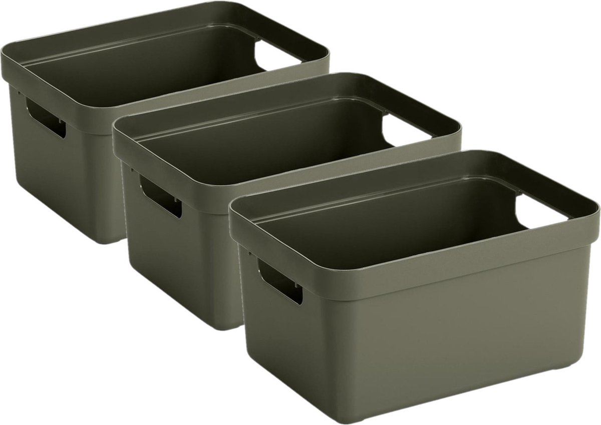 Sunware Opbergbox Sigma - 3x stuks - kunststof - donkergroen - 13 liter - Opbergbakken/opbergers - 35 x 25 x 18 cm