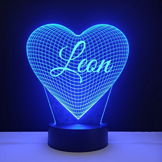 3D LED Lamp - Hart Met Naam - Leon