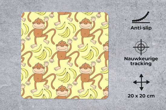 Muismat 20x20 cm - Mousepad Patroon - Aap - Banaan - Muismatten