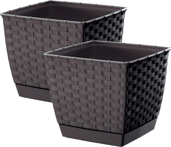 2friends Set of 2 Planters Large Outdoor Planters 40 x 40 cm Flower Pot Large Plastic Plant Pot Flower Pot with Holes and Coaster, Planter, Flower Pot, Anthracite, Model: Anna