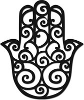 Hout-Kado - Hand van Fatima - Medium - Zwart - Geometrische dieren en vormen - Houten Wanddecoratie