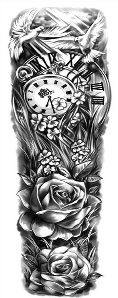 Tijdelijke Tattoo - Sleeve Tattoo - Tattoo Sticker - Zwart/Wit Tattoo - Ontwerp Tattoo - Vrouwen & Mannen Tattoo - Nep Tattoo - Tatoeage & Tatoeages - Tatoeages Volwassenen - 2nd | TQB-222