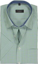 ETERNA comfort fit overhemd - poplin met korte mouw - groen met wit en blauw geruit (contrast) - Strijkvrij - Boordmaat: 45