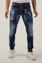 212 by XWAY JEANS K/884 - RIPPET MET PAINT SPLATTER - HEREN SLIM FIT JEANS - SPIJKERBROEK - SLIM FIT - PREMIUM STREET FASHION - BLAUW