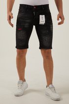 212 By Xway Jeans K-508 | Ripped met Paint Splatter Heren Slim Fit Jeans Shorts | Korte Spijkerbroek | Slim Fit | Premium Street Fashion | Zwart