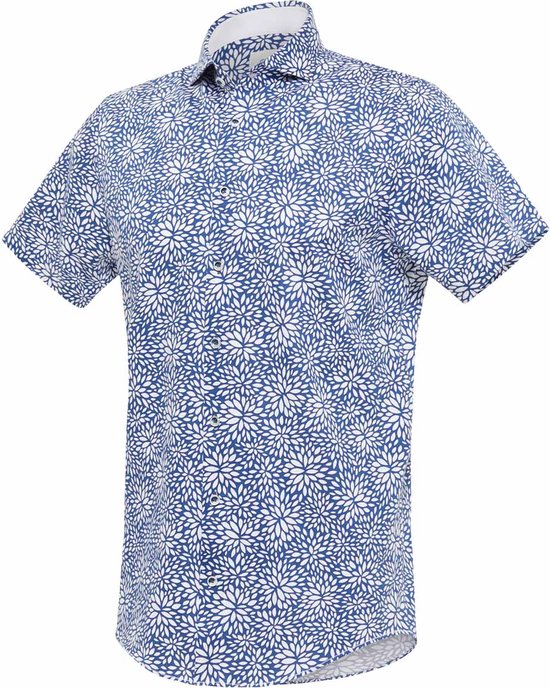 Blue Industry - Blauw Overhemd KM Print - Heren - Maat 41 - Slim-fit