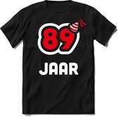 89 Jaar Feest kado T-Shirt Heren / Dames - Perfect Verjaardag Cadeau Shirt - Wit / Rood - Maat S
