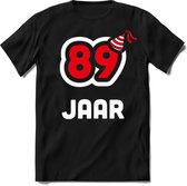 89 Jaar Feest kado T-Shirt Heren / Dames - Perfect Verjaardag Cadeau Shirt - Wit / Rood - Maat 8XL