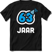 63 Jaar Feest kado T-Shirt Heren / Dames - Perfect Verjaardag Cadeau Shirt - Wit / Blauw - Maat S