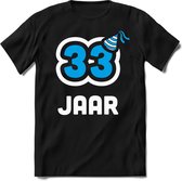 33 Jaar Feest kado T-Shirt Heren / Dames - Perfect Verjaardag Cadeau Shirt - Wit / Blauw - Maat L