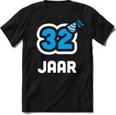 32 Jaar Feest kado T-Shirt Heren / Dames - Perfect Verjaardag Cadeau Shirt - Wit / Blauw - Maat S