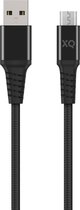 Xqisit Extra Sterk Gewoven Micro-USB naar USB-A kabel - Zwart 200 cm Opladen Synchroniseren