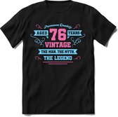 76 Jaar Legend - Feest kado T-Shirt Heren / Dames - Licht Blauw / Licht Roze - Perfect Verjaardag Cadeau Shirt - grappige Spreuken, Zinnen en Teksten. Maat M