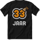 33 Jaar Feest kado T-Shirt Heren / Dames - Perfect Verjaardag Cadeau Shirt - Goud / Zilver - Maat L