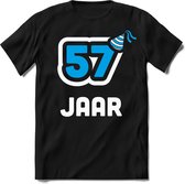 57 Jaar Feest kado T-Shirt Heren / Dames - Perfect Verjaardag Cadeau Shirt - Wit / Blauw - Maat XL
