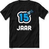 15 Jaar Feest kado T-Shirt Heren / Dames - Perfect Verjaardag Cadeau Shirt - Wit / Blauw - Maat XXL