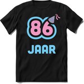 86 Jaar Feest kado T-Shirt Heren / Dames - Perfect Verjaardag Cadeau Shirt - Licht Blauw / Licht Roze - Maat XXL