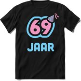 69 Jaar Feest kado T-Shirt Heren / Dames - Perfect Verjaardag Cadeau Shirt - Licht Blauw / Licht Roze - Maat XXL
