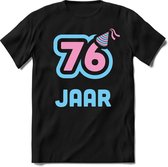 76 Jaar Feest kado T-Shirt Heren / Dames - Perfect Verjaardag Cadeau Shirt - Licht Blauw / Licht Roze - Maat 7XL