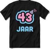 43 Jaar Feest kado T-Shirt Heren / Dames - Perfect Verjaardag Cadeau Shirt - Licht Blauw / Licht Roze - Maat XL