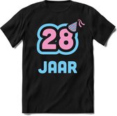 28 Jaar Feest kado T-Shirt Heren / Dames - Perfect Verjaardag Cadeau Shirt - Licht Blauw / Licht Roze - Maat XL