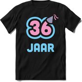 36 Jaar Feest kado T-Shirt Heren / Dames - Perfect Verjaardag Cadeau Shirt - Licht Blauw / Licht Roze - Maat M