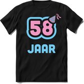 58 Jaar Feest kado T-Shirt Heren / Dames - Perfect Verjaardag Cadeau Shirt - Licht Blauw / Licht Roze - Maat L