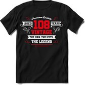 108 Jaar Legend - Feest kado T-Shirt Heren / Dames - Wit / Rood - Perfect Verjaardag Cadeau Shirt - grappige Spreuken, Zinnen en Teksten. Maat XL