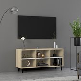 Tv-meubel met metalen poten 103,5x30x50 cm wit en sonoma eiken