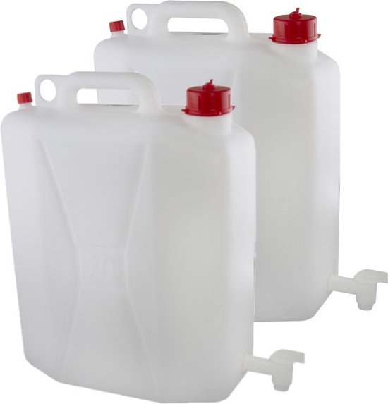 Waterjerrycan van kunststof, 20 liter, watertank met kraan, set