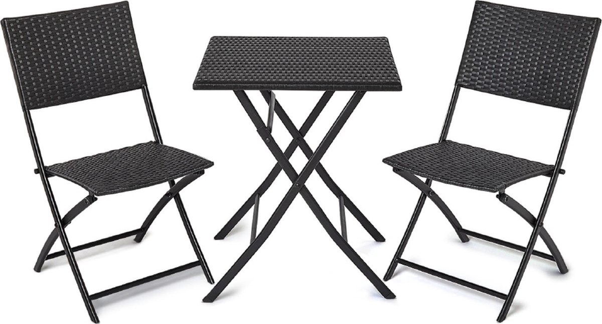Luxiqo® 3-Delige Moderne Inklapbare Tuinset – Balkonset – Bistroset – Tuinmeubelset – Tuintafel met 2 Stoelen – Inklapbaar – Zwart