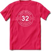 32th Happy Birthday T-shirt | Vintage 1990 Aged to Perfection | 32 jaar verjaardag cadeau | Grappig feest shirt Heren – Dames – Unisex kleding | - Roze - S