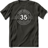 35th Happy Birthday T-shirt | Vintage 1987 Aged to Perfection | 35 jaar verjaardag cadeau | Grappig feest shirt Heren – Dames – Unisex kleding | - Donker Grijs - XL
