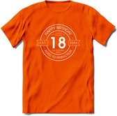 18th Happy Birthday T-shirt | Vintage 2004 Aged to Perfection | 18 jaar verjaardag cadeau | Grappig feest shirt Heren – Dames – Unisex kleding | - Oranje - XL