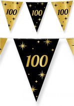 3x stuks leeftijd verjaardag feest vlaggetjes 100 jaar geworden zwart/goud 10 meter