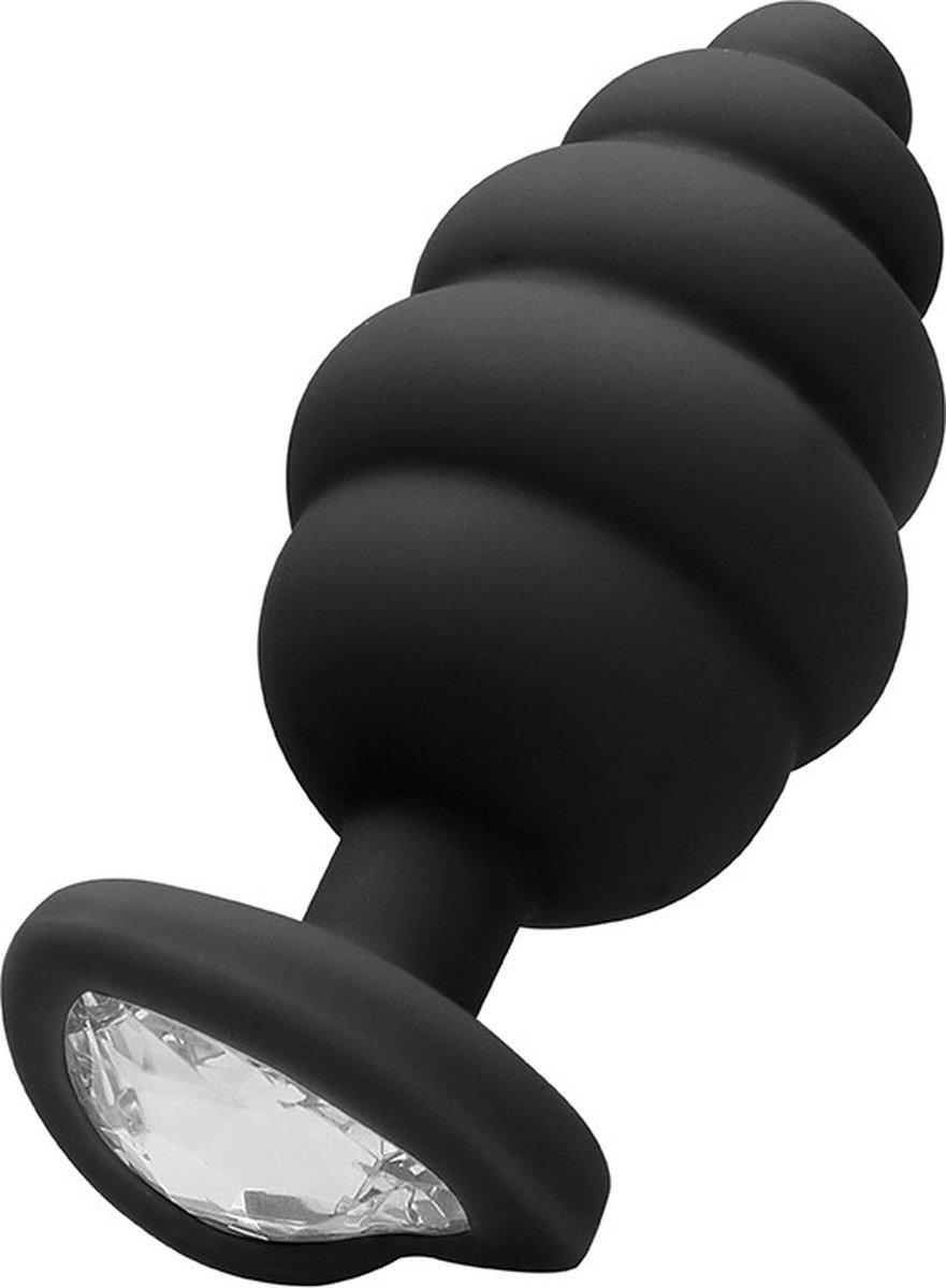 Regular Ribbed Diamond Heart Plug - Black