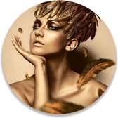 Wandcirkel Vrouw Met Gouden Veren | ⌀ 50 cm | Wanddecoratie | Muurcirkel Binnen | Forex | Ronde Schilderijen