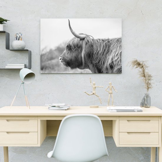 Artaza - Peinture sur toile - Highlander écossais en Zwart et Wit - 60x40 - Photo sur toile - Impression sur toile