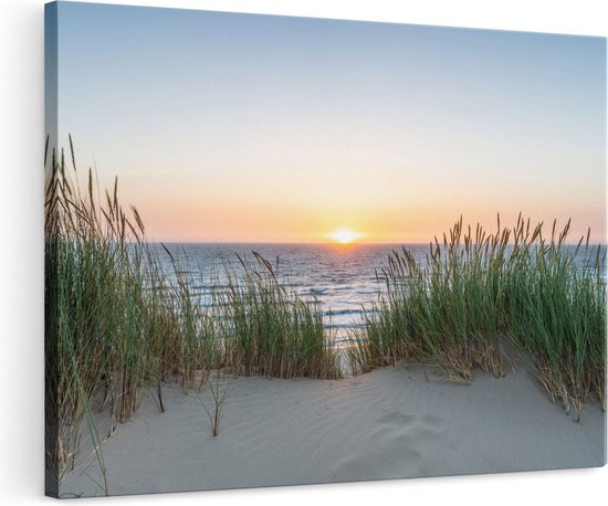 Artaza Canvas Schilderij Zee vanuit Duinen met Zonsondergang - 120x80 - Groot - Foto Op Canvas - Wanddecoratie Woonkamer