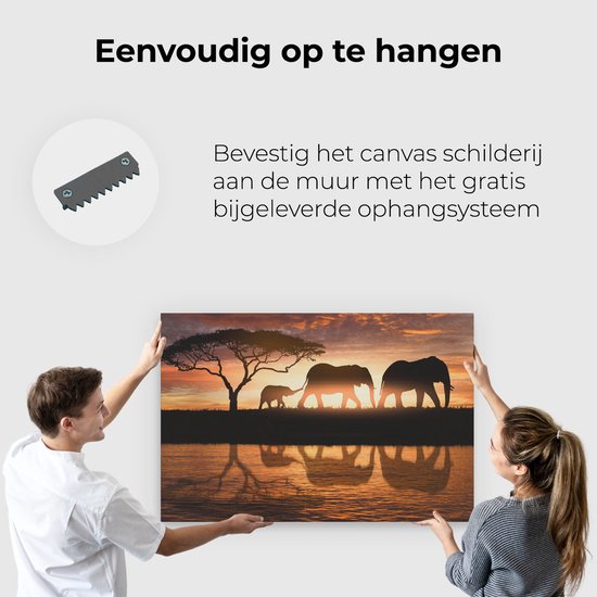 Artaza - Peinture sur toile - Famille d'éléphants dans la savane au coucher du soleil - 120x80 - Groot - Photo sur toile - Impression sur toile